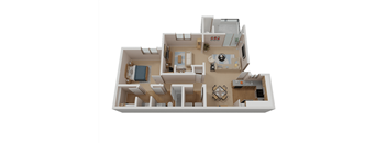 a studio apartment with a bedroom and a living room