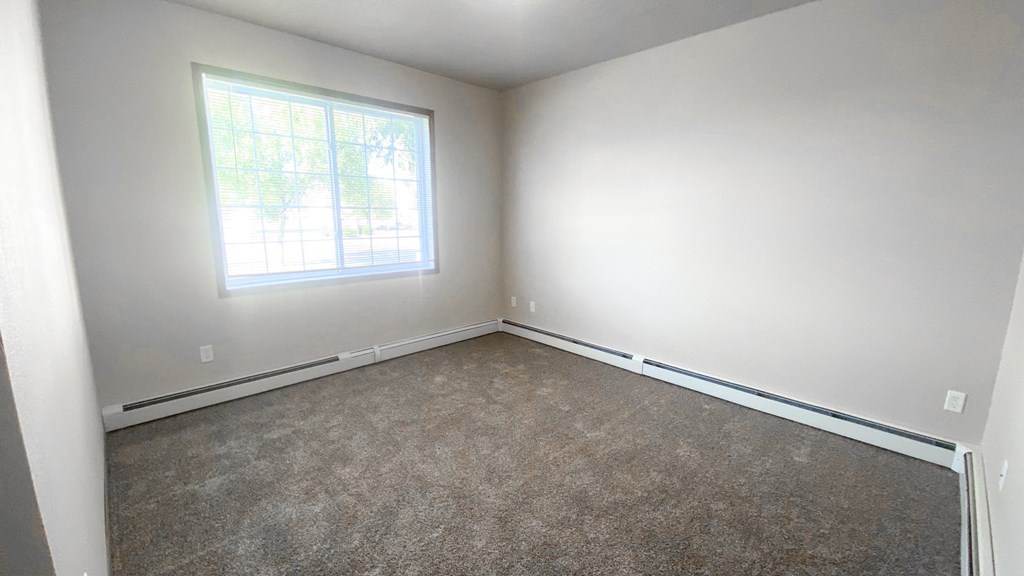 an empty room with carpet and a window