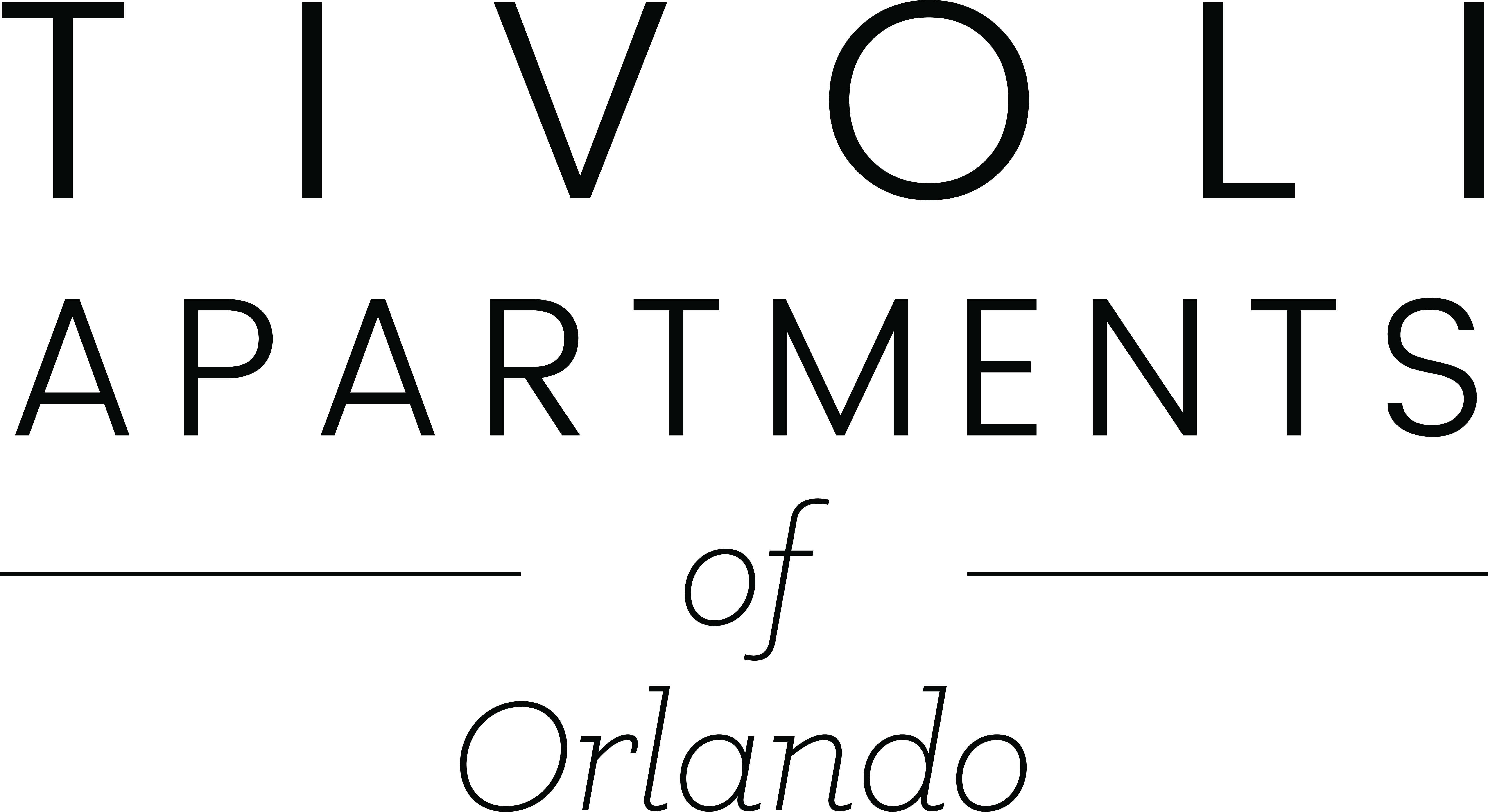 A green poster with the words "TIVOLISAPARTMENTS of Orlando" written in white.