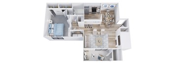 1 Bed Floor Plan at Waldan Pond Apartments, Acworth