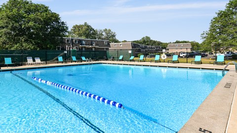 an aerial view of a swimming pool with chairs around it at Aspen Ridge Apartments, Illinois, 60185