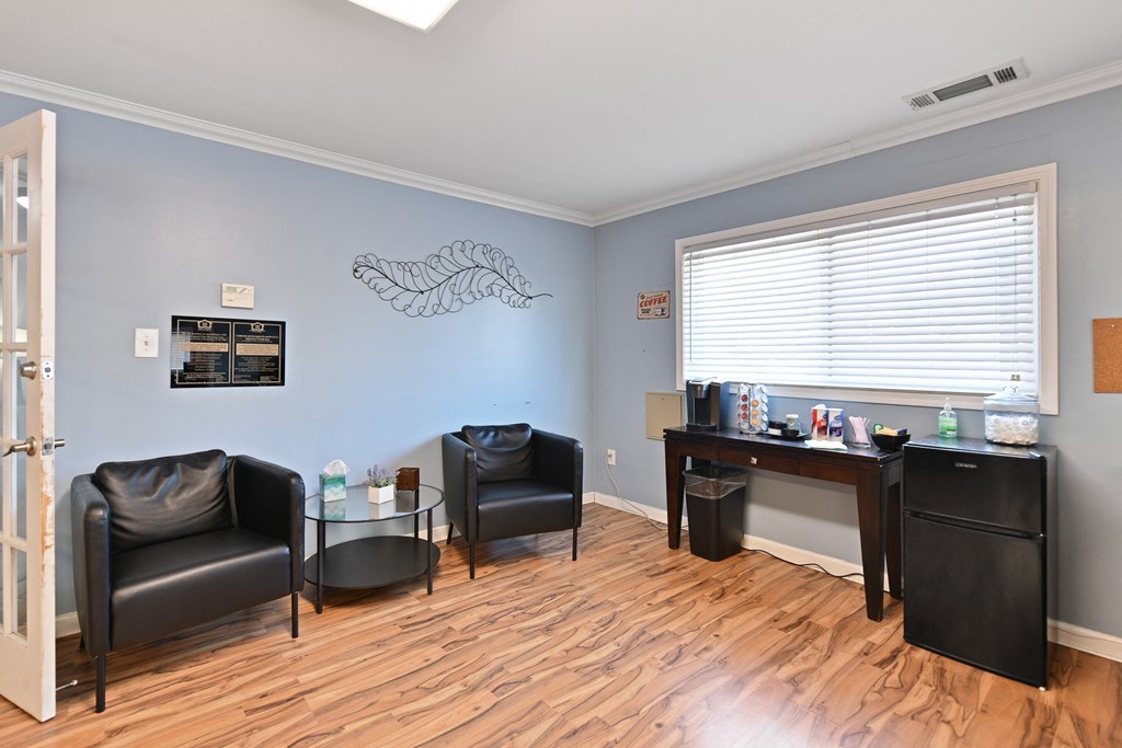 Comfortable and friendly space for residents and prospects in the clubhouse / leasing office at Fox Run Apartments in St Charles IL 60174