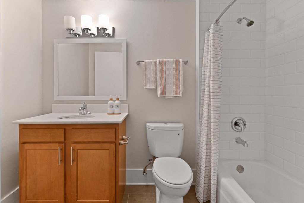 Newly renovated bathroom with a bright and clean feel at Fox Run Apartments in St Charles IL 60174