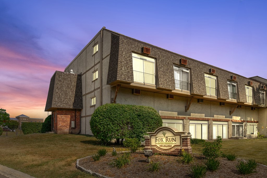Twilight view at Fox Run Apartments in St Charles IL 60174