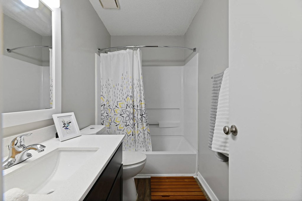 a bathroom with a sink toilet and bathtub at Waldan Pond Apartments, Acworth, 30102