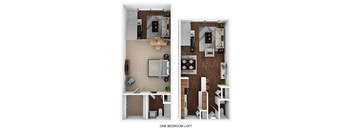 1 bed 1.5 bath floor plan Franklin at Fox Run Apartments