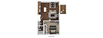 1 bed 1 bath floor plan A at Fox Run Apartments, Illinois, 60174