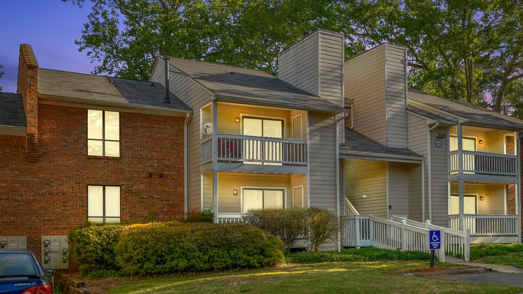 Exterior view of the building at dawn at Waldan Pond Apartments, Acworth