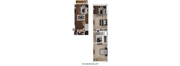 2 bed 1.5 bath floor plan Charleston at Fox Run Apartments