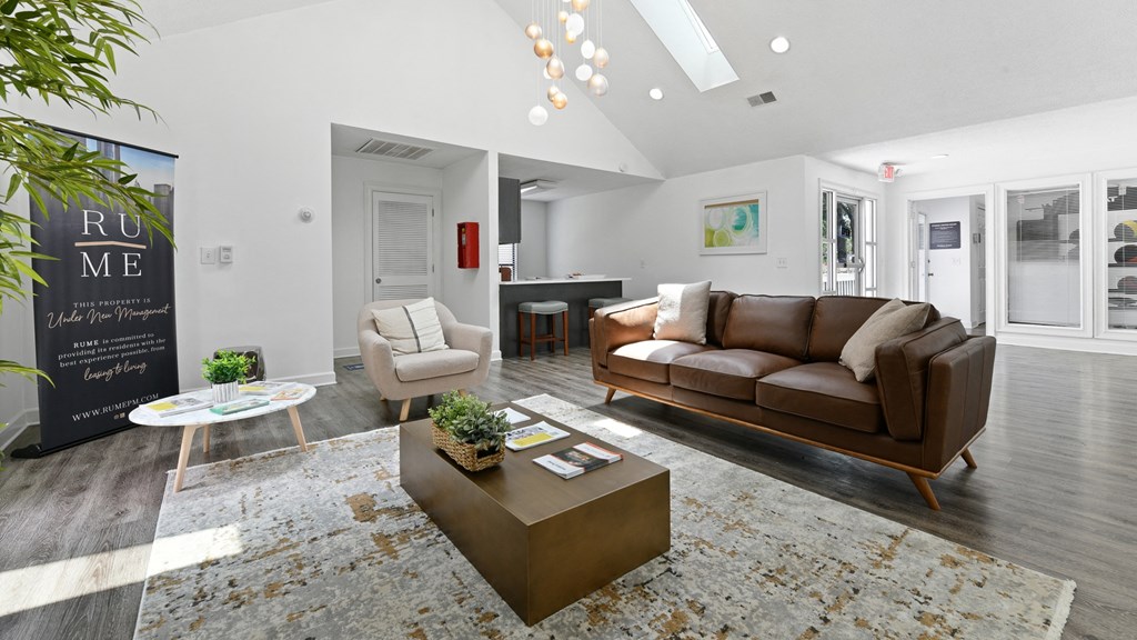 a living room with a couch and a coffee table