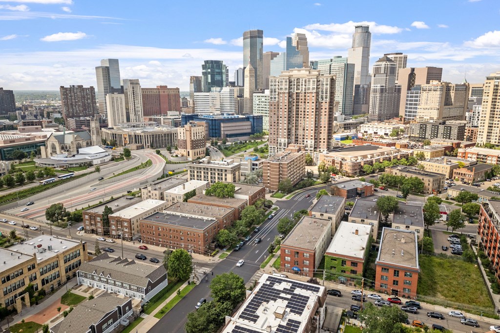 a view of the city from the roof of a building