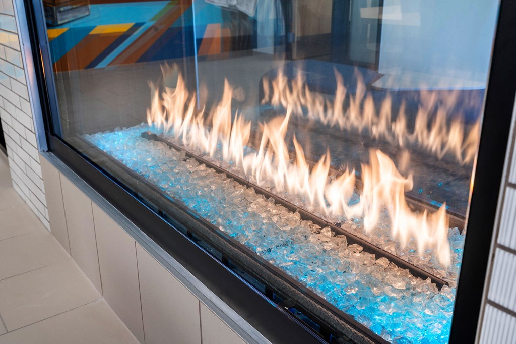 a display case of gas flames in a store window