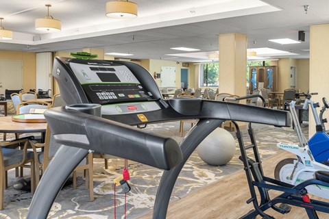a treadmill in the fitness center at the monarch apartments in midtown