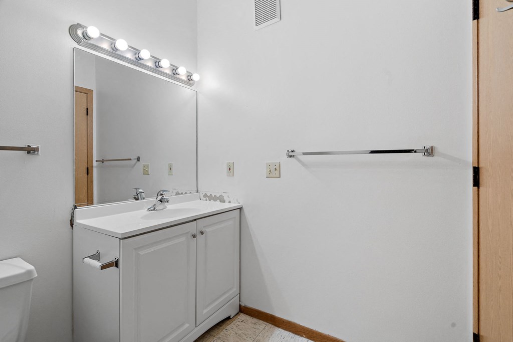 a bathroom with a sink and a mirror and a toilet