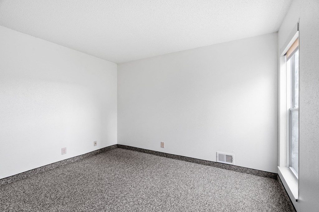 an empty room with carpet and a window