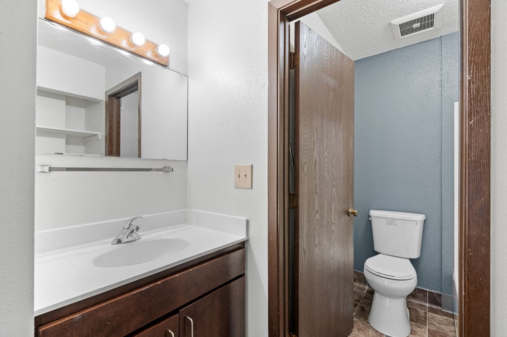 a bathroom with a toilet and a sink and a mirror