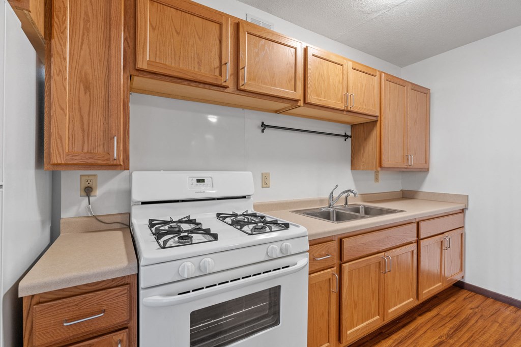 a kitchen with a stove and a sink