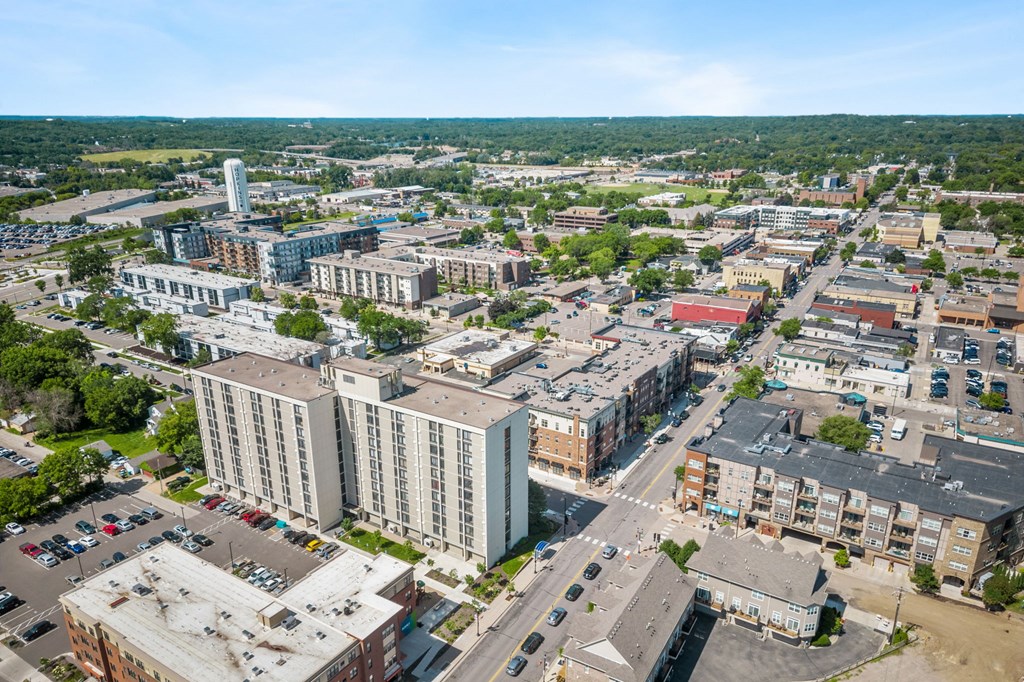 a view of a city from a drone