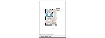 a floor plan of a unit with a bedroom and bathroom