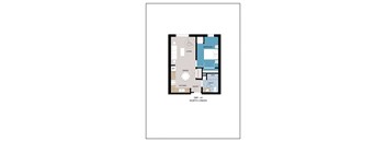 A floor plan of a one bedroom apartment in North Creek.