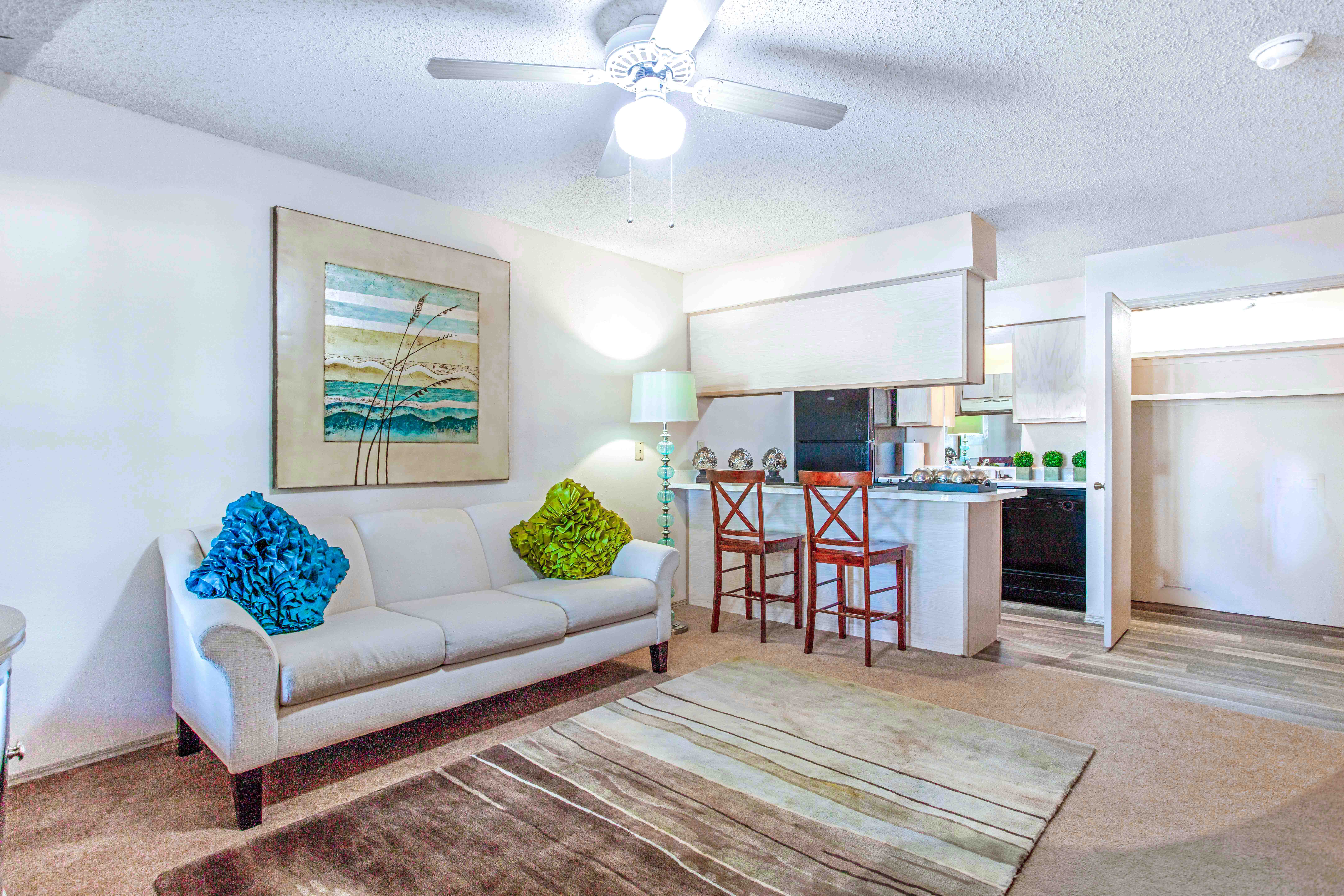 a living room with a couch and a coffee table