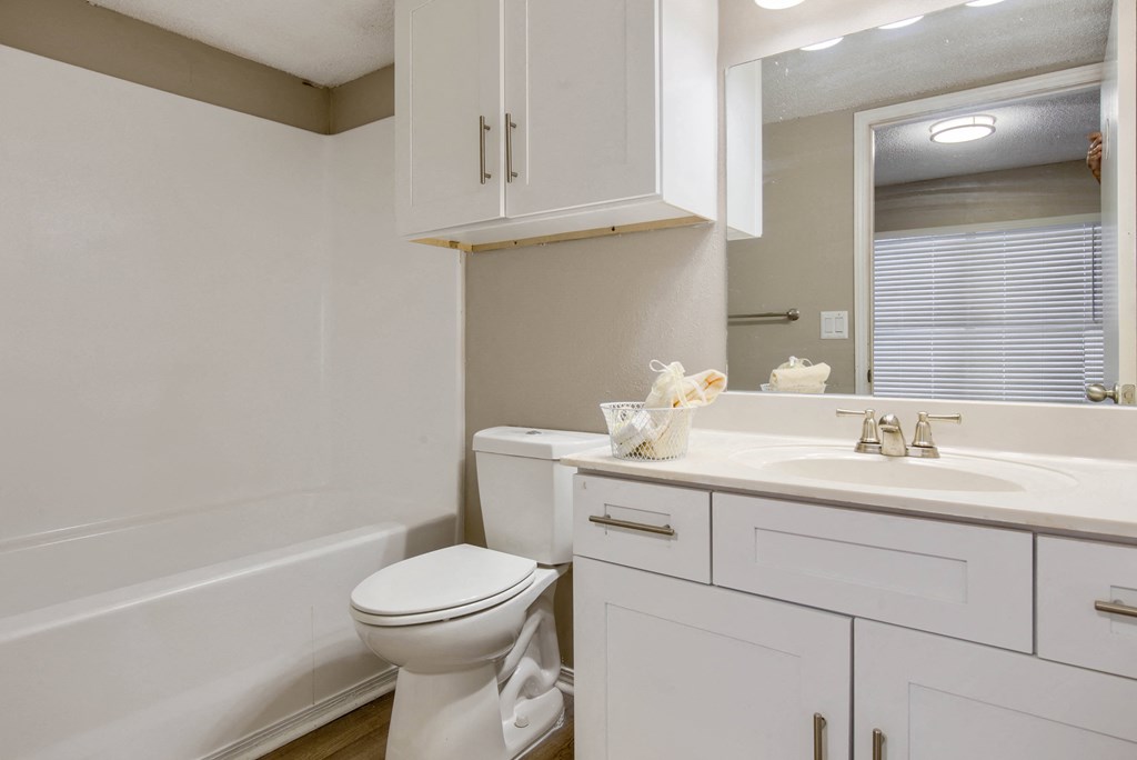 a bathroom with a sink toilet and bathtub