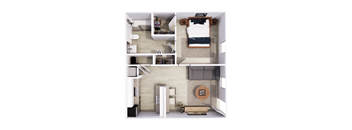 a 1 bedroom with a closet and a bathroom