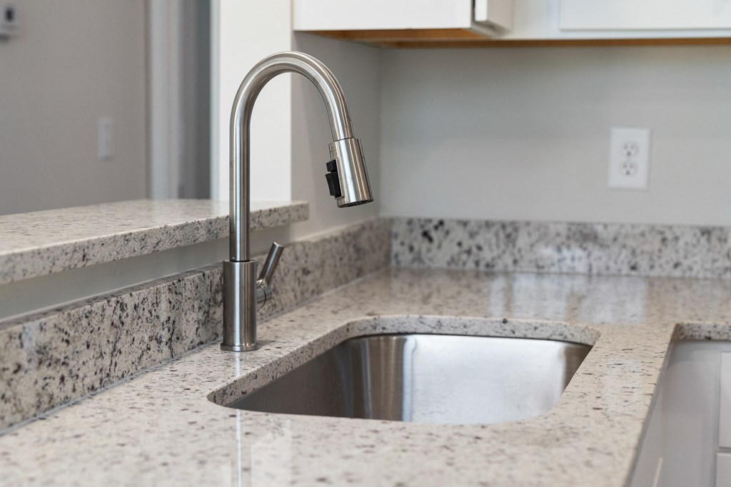 an image of a kitchen sink with a chrome faucet