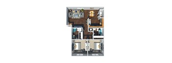 2 Bedroom 2 Bath Floor Plan