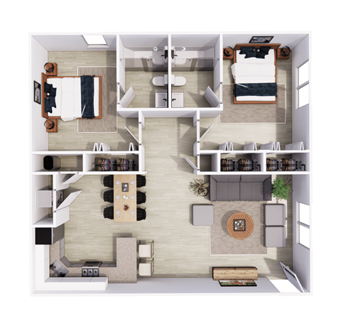 2 Bedroom 2 Bath Floor Plan
