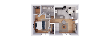 a 3d floor plan of a house with a bedroom and a living room