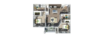 a 3d floor plan of a house with a bedroom and a living room