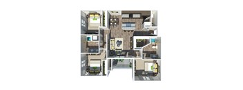a 3d rendering of a furnished floor plan of a house