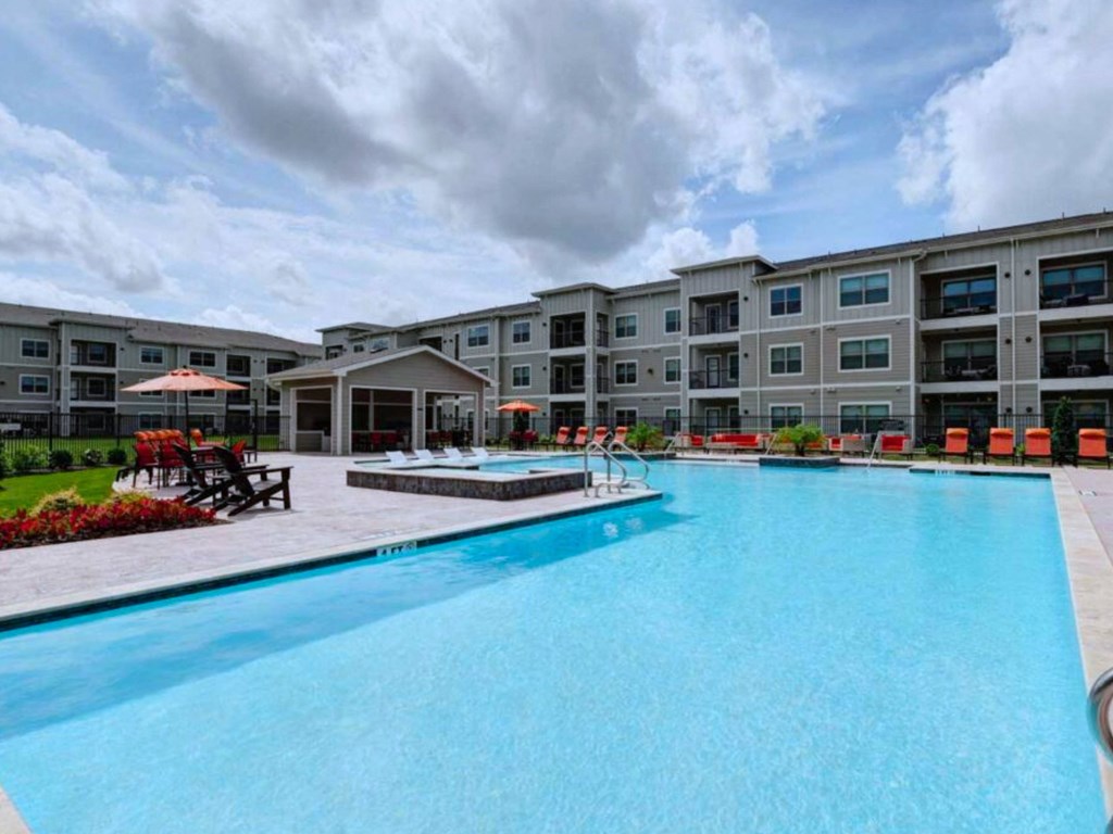 the swimming pool at the apartments for rent