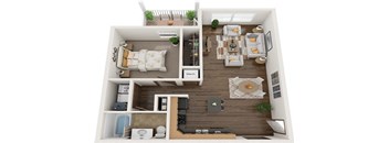 a 3d rendering of a bedroom with a wood floor