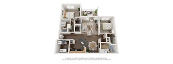 a 3d floor plan of a 3 bedroom apartment