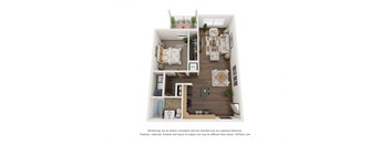 a stylized floor plan of a 1 bedroom apartment