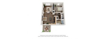 a stylized floor plan of a 1 bedroom apartment