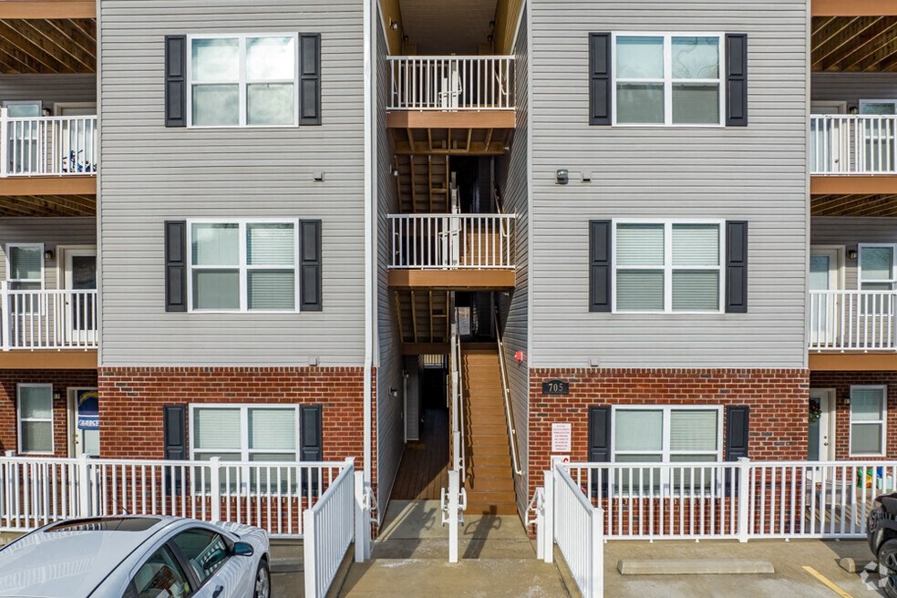a view of a building with a staircase