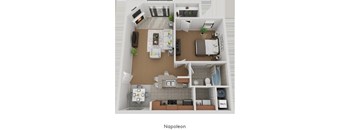 A floor plan of a two-bedroom apartment named Napoleon.
