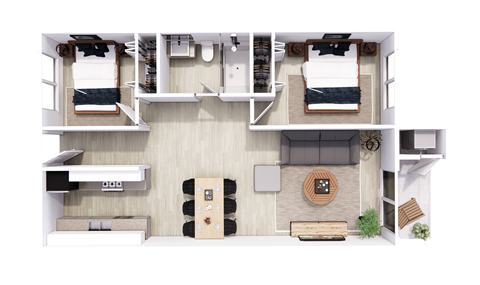 a floor plan of a bedroom with a bathroom and a living room