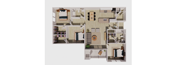 3d floor plan of a house with bedrooms and a living room