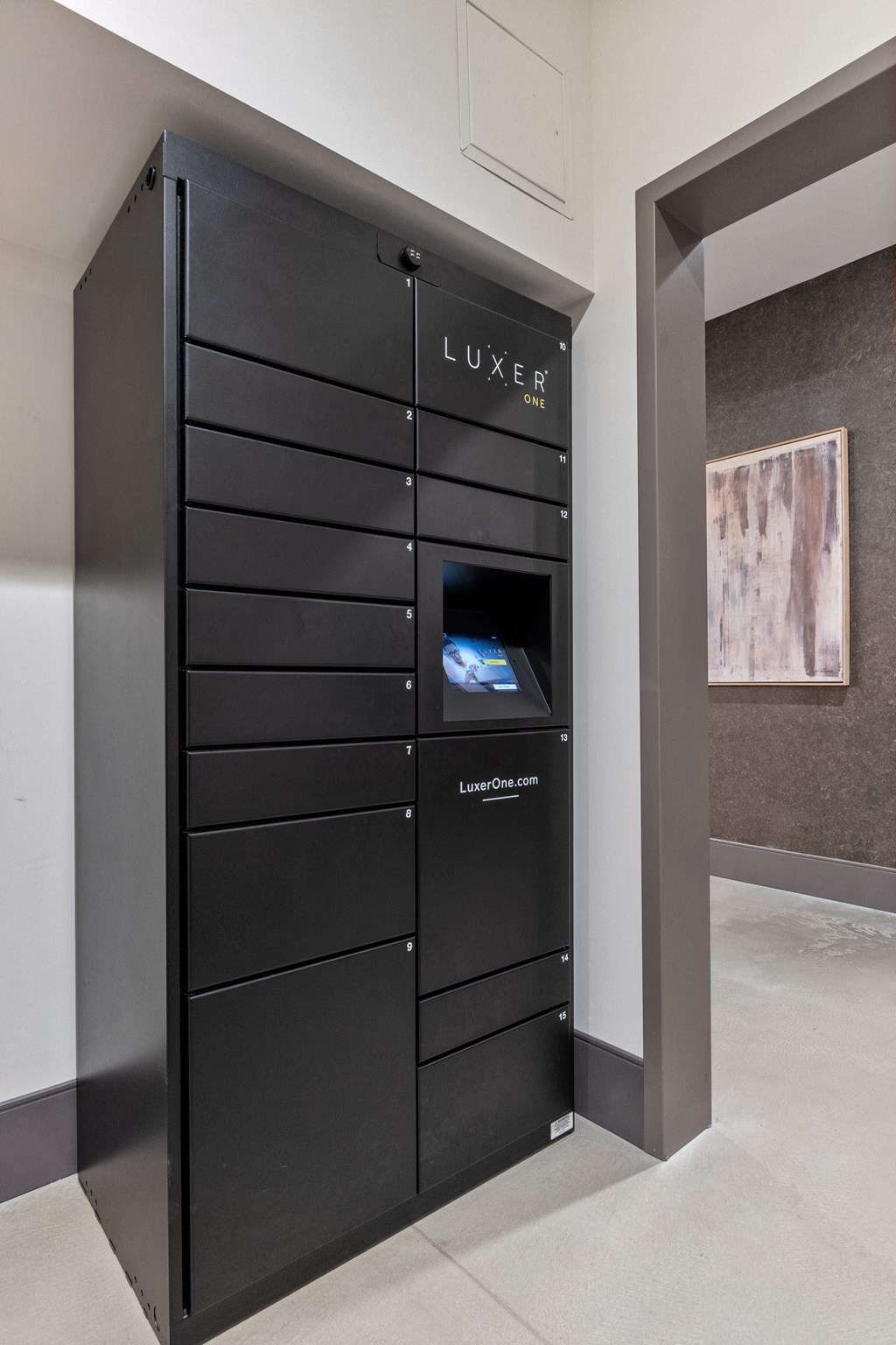 a lockers in a room with a door open