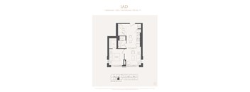 A floor plan of a 1AD apartment with a 1 bedroom, 1 den, and 1 bathroom.