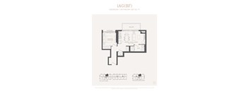 A floor plan for a 1 bedroom 1 bathroom apartment sized at 597 square feet.