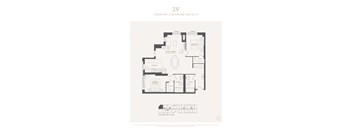 A black and white image of a 2V floor plan with two bedrooms and a bathroom.