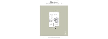 A floor plan for a Bluestone apartment shows a kitchen, two bedrooms, a bath, and a porch.