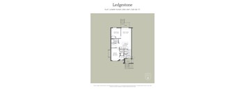A floor plan for a Ledgestone apartment shows a bedroom, bathroom, living room, dining room, and kitchen.