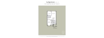 A floor plan for a Ledgestone apartment shows a bedroom, bathroom, kitchen, living room and dining room.
