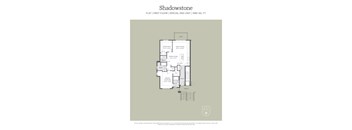 A floor plan for a Shadowstone apartment shows a single bedroom, a living room, a dining room, a kitchen, and a porch.